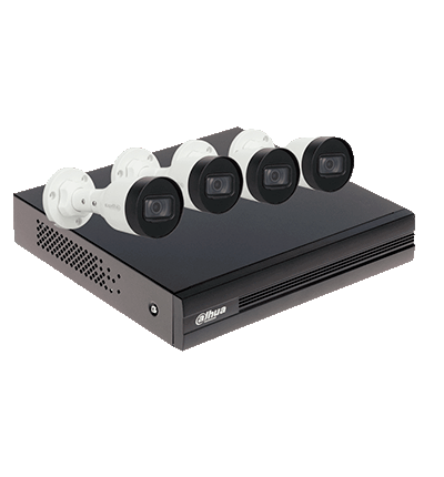 DAHUA KITNVR1104HS-P+4C1TB- Kit IP de 4 canales con NVR con 4 puertos PoE, 1TB de almacenamiento, y 4 cámaras bullet de 2MP con IR de 30 metros y clasificación IP67 para exteriores. Ideal para una vigilancia eficiente y robusta.
